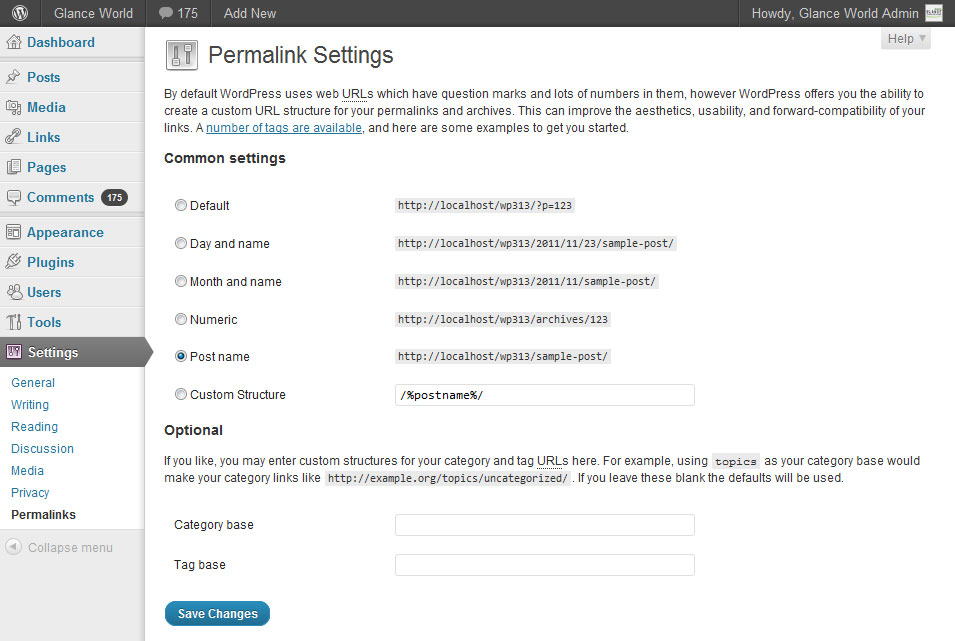 WordPress 3.3 Permalink Structure