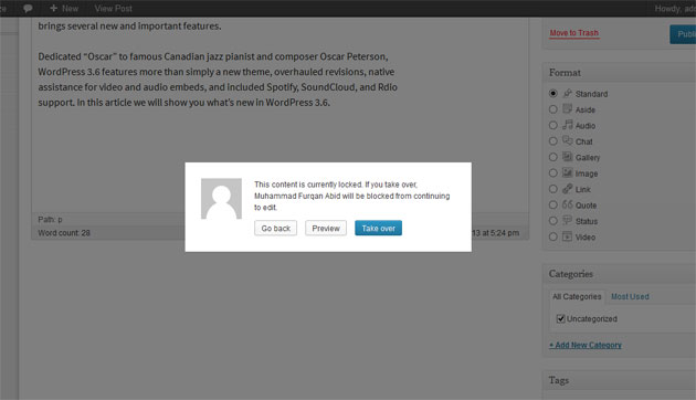 Wordpress 3.6 Post Lock Feature